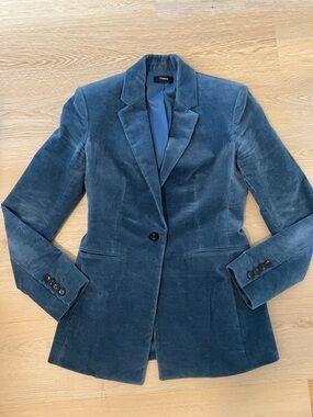 Theory Slate Blue Corduroy Single-Button Blazer Power Jacket